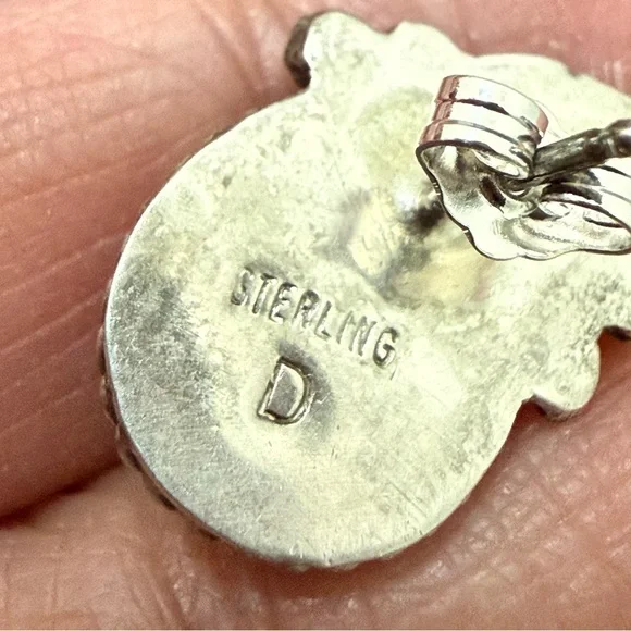 Vintage Signed D Native American Navajo Sterling Silver Turquoise Stud Earrings - Picture 4 of 14